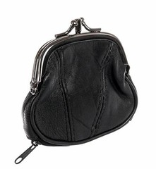 Black Genuine Leather Woman Coin Purse Double Frame Change Wallet Womens