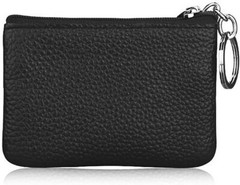 NEW Black Small Leather Coin Purse Change Pouch with Zipper and Key Ring, Unisex