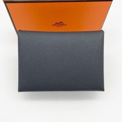 HERMES Calvi Duo Verso Card Holder Epsom Gris Misty C Stamp 2018 Box