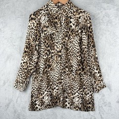 Chico’s Leopard Print Blouse Womens S Button Front Stretch Hidden Button Pockets