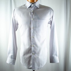 EGARA New White Blue Purple Checks Cotton Men Dress Shirt Size 14.5