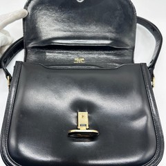 CELINE Shoulder Bag Handbag Horse Black Leather Carriage Purse Vintage Authentic