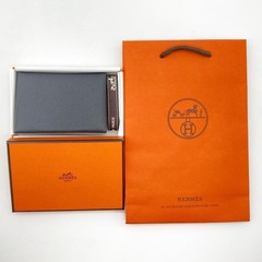 HERMES Calvi Duo Verso Card Holder Epsom Gris Misty C Stamp 2018 Box