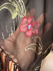 Women’s Sheer Mesh Floral Embroidered Fringe Shawl/poncho Black Blue Pink Gold