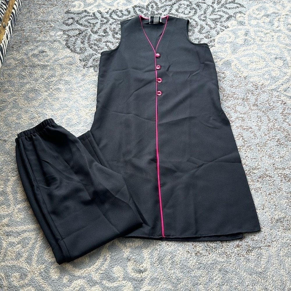 Vintage Wear On Earth Long Vest & Pants Set Black Pink Medium