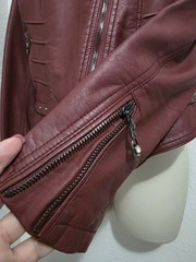 Santelon Women’s Burgundy Zip-Front Lined Biker Jacket w/ Pockets Size XL