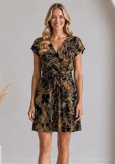 Womens Floral Faux Wrap Dress Size Medium Ruched Sleeve Summer Boho Chic