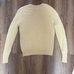 VTG Jeffrey Banks 100% Cashmere Light Yellow Cable Knit Sweater Mens M 90s FLAW
