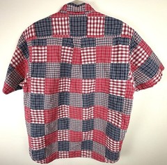 Vtg Nautica Patchwork Red White Blue Button Up Shirt Size Medium Men’s Short Slv