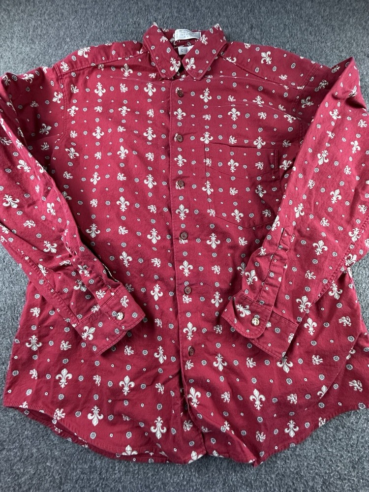 Claiborne Shirt Mens Medium Red Geometric Button Up Long Sleeve Cotton VTG