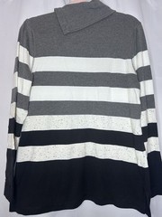 T By Talbots Women’s Size Medium Black White Grey Stripped Long Sleeve Cowl Neck