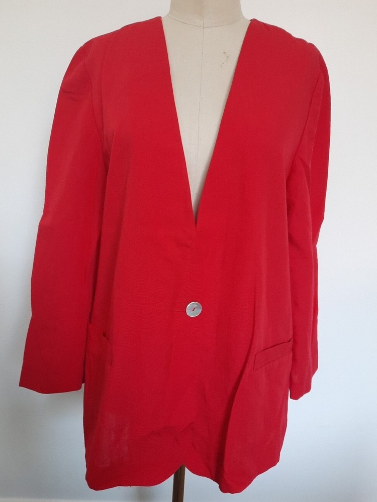 VTG Fundamental Things Petite One Button Jacket Blazer Size 14 Long Sleeves Red