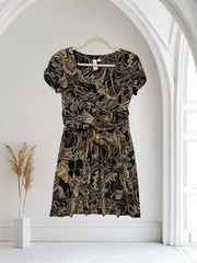 Womens Floral Faux Wrap Dress Size Medium Ruched Sleeve Summer Boho Chic