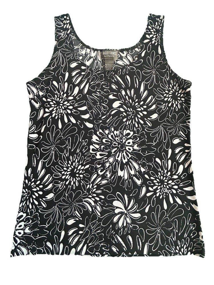 Additions by Chico’s Black White Floral Sleeveless Scoop Neck Tank Top 0