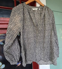 Joie Cotton Silk Blend Floral Peasant Blouse XS Black Ivory Balloon Sleeve Boho