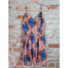 NWOT Lavender Brown Geometric Print Romper Womens Size S Blue Orange Boho