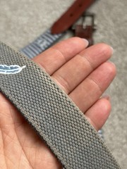 Peter Millar men’s golf Gray Canvas Belt Brown Leather Stripe Brass Buckle 42