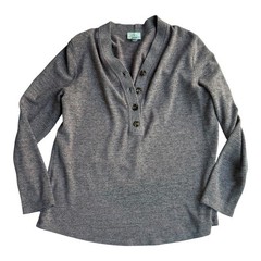 St Johns Bay Womens Purple Heathered Henley Long Sleeve Knit Top Size L