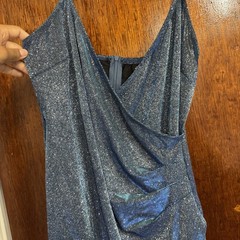 Charlotte Russe Blue Glitter Cowl Neck Wrap Mini Dress Adjustable Straps women L