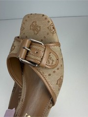GUESS Women’s Dista Buckle Kitten Heel Dress Sandals Brown/Tan Logo Size 9.5M