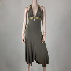BCBG Earth Brown Halter Sequined Stretch Jersey Midi Dress Size Small