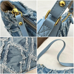 WTYPOPK Blue Jean Purse, Quilted Denim Purses 10.6 x 3.1 x 5.5 inches,