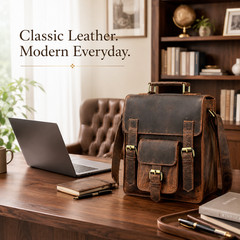 11″ Buffalo Leather Sling Bag Mens Dark Brown For iPad, Tablet Crossbody Strap