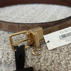 NWT COACH Roller Buckle Cut-To-Size Reversible Belt With Charm, 18 Mm, Tan/Brown