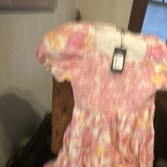GIGIO Women’s M Floral Square Neck Puff Short Sleeve Long Slip Dress Pink