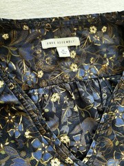 Free Assembly Floral Ruffle Shoulder Blouse Navy Blue Boho Cottagecore M