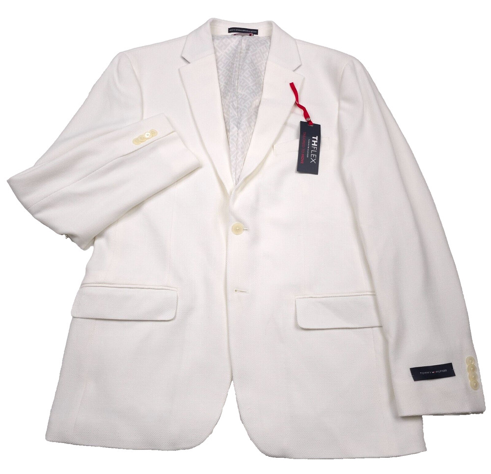 $295 Tommy Hilfiger Conrad Solid White Textured Blazer Jacket Mens Size 42R
