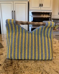 Handcrafted in India Women’s Amalfi Striped Beaded Bamboo Top Handle Bag