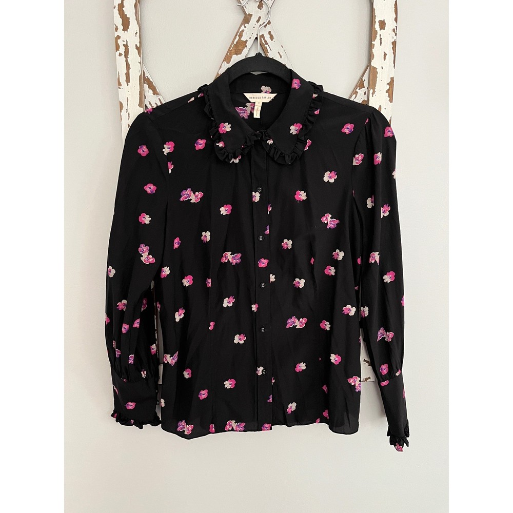 Rebecca Taylor Floriana Stretch Floral Blouse Silk Blend Size 4
