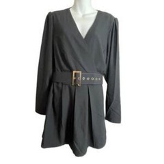 City Chic Dark Academia Coquette Black Wrap Belted Cocktail Romper Plus 20W NWT