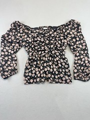 American Eagle Outfitters Black Floral Smocked Square Neck Off Shoulder Blouse M