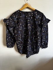 Free Assembly Floral Ruffle Shoulder Blouse Navy Blue Boho Cottagecore M