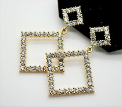 C322 Unique Design gold Tone post clear color Wedding Prom Drop Fashion Earring