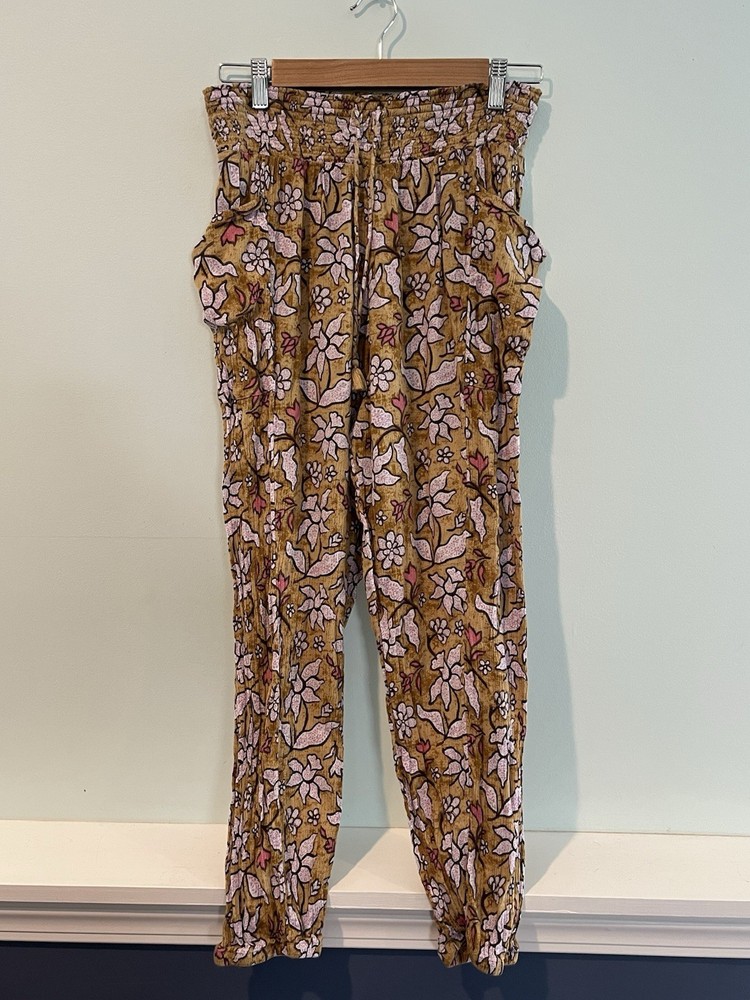 Aerie Pants Women’s Yellow Smocked High Waisted Beach Tie Summer, Size Medium