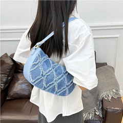 WTYPOPK Blue Jean Purse, Quilted Denim Purses 10.6 x 3.1 x 5.5 inches,