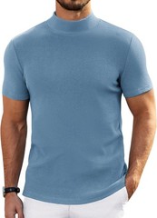 Mens Short Sleeve Mock Turtleneck Sweater Casual Ribbed Knit Pullover Top Tee
