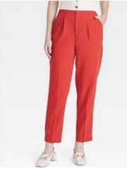 A NEW DAY Tapered Leg Ankle Trousers Women Red Slim Hip High Waist Pants NWT