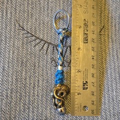 Brass Octopus Charm Key Chain in Blue Camo Nylon Cord w/ Metal Key Ring