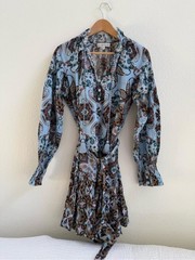 Cara Cara Poppy Paisley Mini Dress NWT Blue Cotton Voile Belted Size Medium