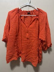 Torrid Textured Gauze Peasant Blouse Semi Sheer Size 2 (2X) Bright Orange