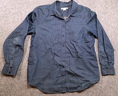 Liz Claiborne Women’s navy denim polka dot long-sleeve button shirt Large LARGE