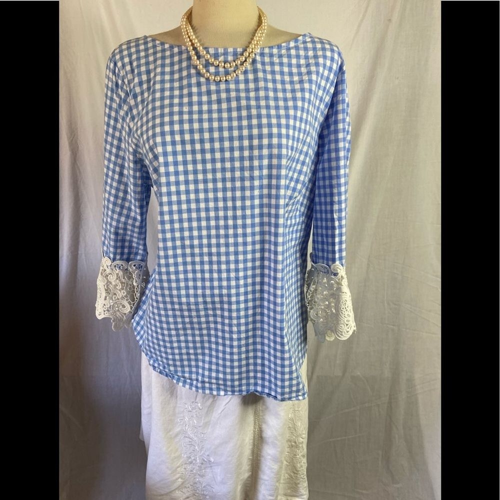 Liz Claiborne plaid & Lace blouse