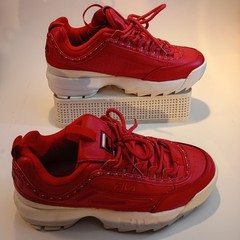 Fila Disruptor 2 Premium Repeat Red White Chunky Sneakers 5FM00079-616 Womens 8