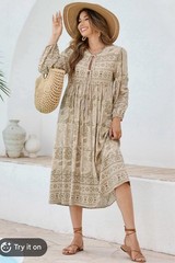 R.Vivimos Women’s Floral Print V-Neck Midi Dress Sz 2XL Long Sleeve Bohemian