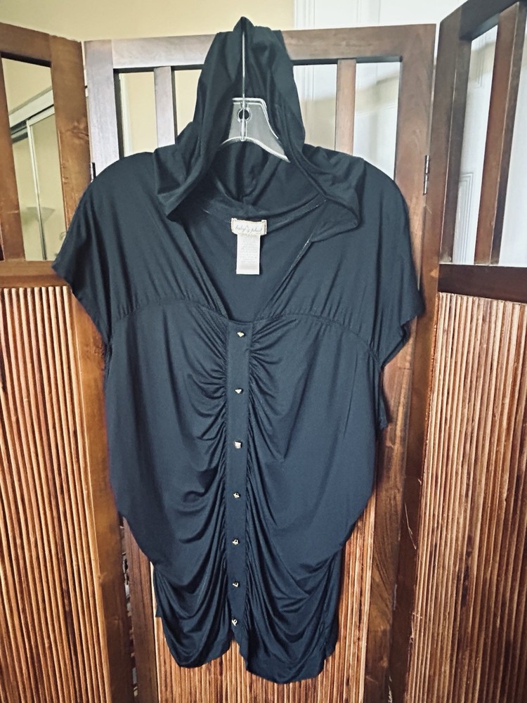 Vintage plus size Baby Phat Black Ruched Top with front button design and hoodie