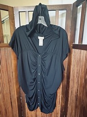Vintage plus size Baby Phat Black Ruched Top with front button design and hoodie